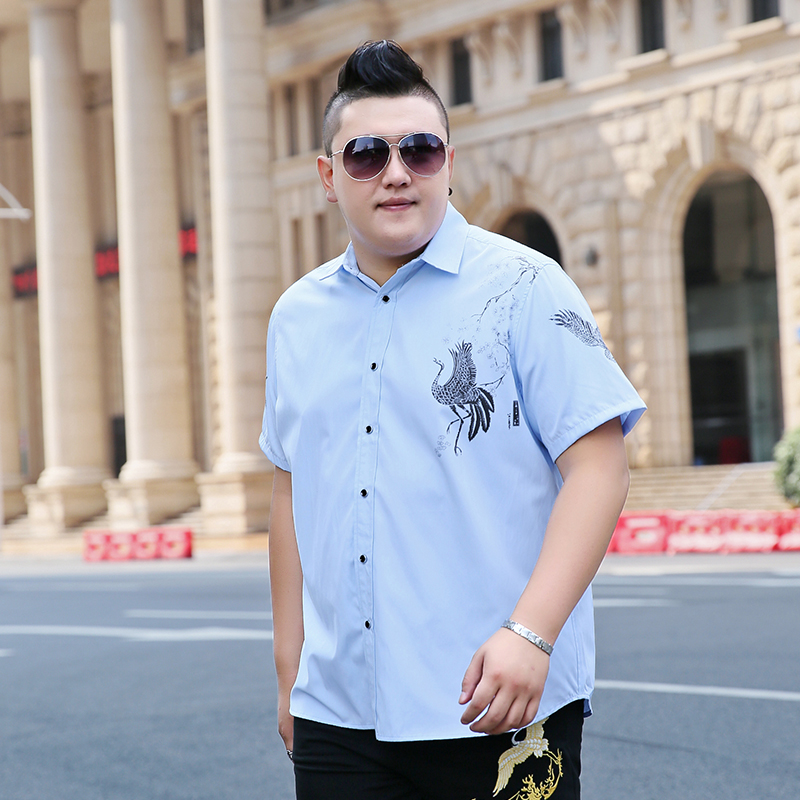 加肥加大码翻领半截袖胖人衬衣