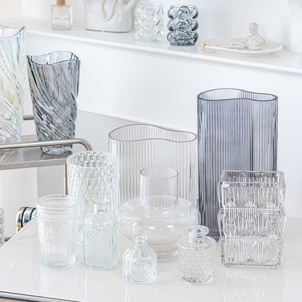 高级感透明玻璃陶瓷花瓶干花插花摆件客厅迷你小花瓶艺术水晶花器
