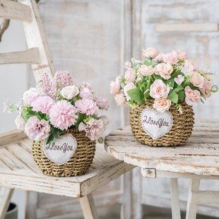 饰花桌面花艺摆件仿生花塑料花 花篮假花仿真花摆设客厅空调干花装