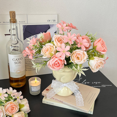 卷边玫瑰花仿真花花束假花摆件