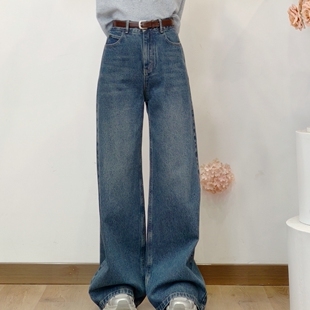 可路莎专柜253114春秋复古高腰大脚牛仔裤女休闲阔腿长裤