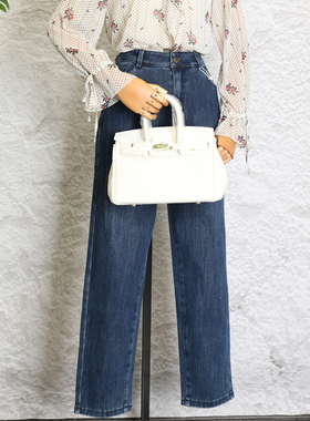 慢一点20363加绒牛仔裤女冬季新品时尚百搭高腰萝卜裤