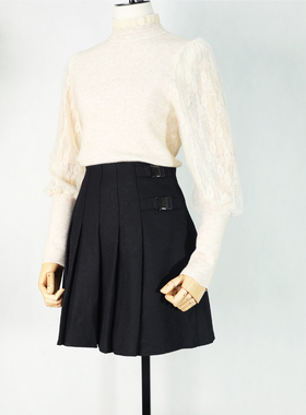 可路莎C141418学院风压褶半身裙女秋冬新款百搭百褶短裙A字裙