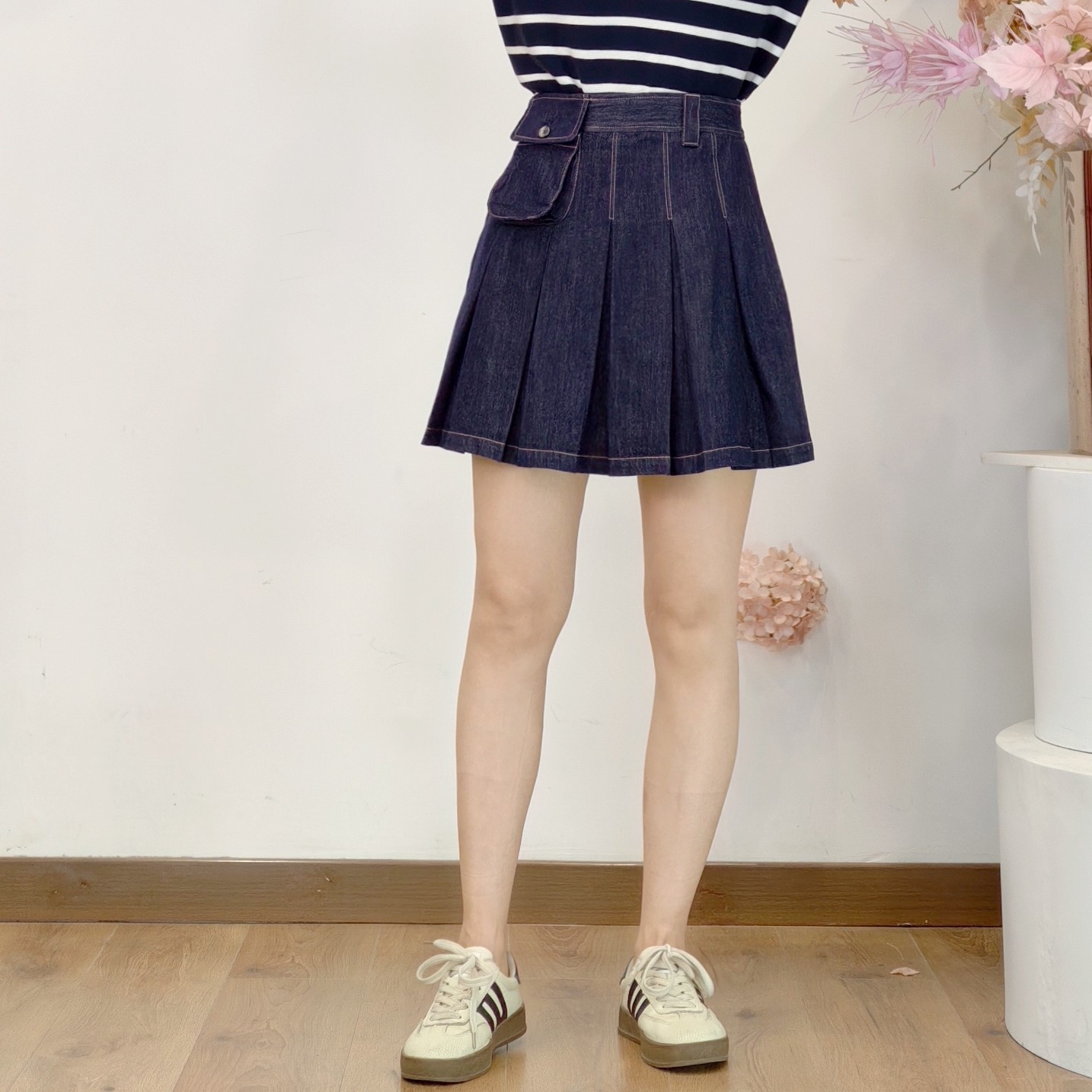 可路莎专柜252518夏季减龄百搭百褶半身裙女工装风牛仔短裙