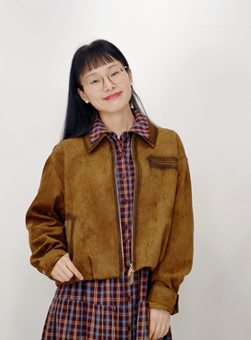 可路莎专柜251112春秋休闲擦色复古翻领夹克短外套上衣