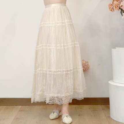 可路莎专柜253107专柜春秋小清新田园风拼花边半身裙女