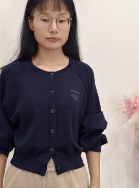 可路莎专柜251075春秋圆领短款针织衫女百搭开衫外套上衣