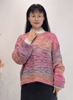 可路莎249619渐变套头针织毛衣