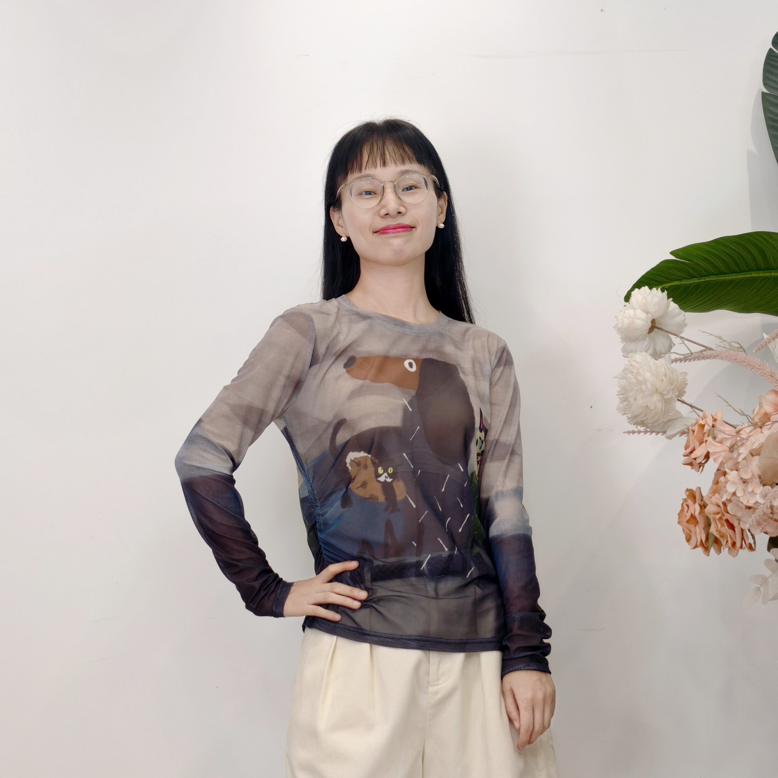 可路莎专柜253152春秋网布印花面膜长袖T恤女修身打底衫图片