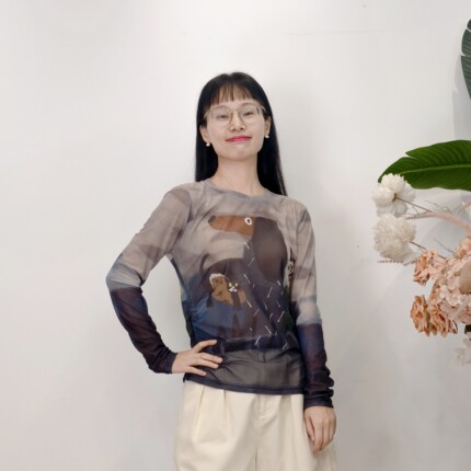 可路莎专柜253152春秋网布印花面膜长袖T恤女修身打底衫
