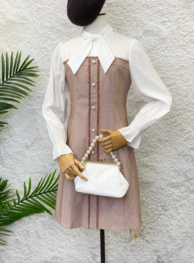 可路莎雪纺拼接香风连衣裙春秋新款减龄假两件中长女C201082