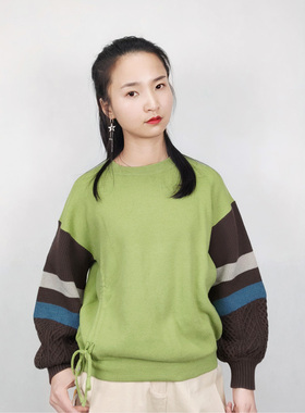 可路莎拼色毛衣春秋新款减龄休闲舒适百搭针织女C201200正品