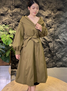 可路莎专柜237802冬季新款休闲连帽风衣式收腰廊形羽绒服中长款女