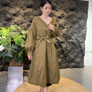 可路莎专柜237802冬季新款休闲连帽风衣式收腰廊形羽绒服中长款女