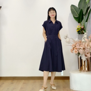 可路莎专柜252511夏季休闲小翻领假两件连衣裙女通勤衬衫式中长裙