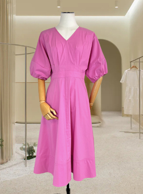 可路莎专柜232333v领泡泡袖连衣裙女夏季新品高级感收腰长裙