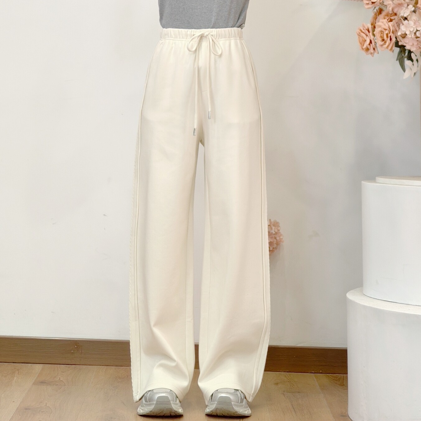 可路莎专柜253022春秋休闲松紧高腰针织直筒裤女长裤图片