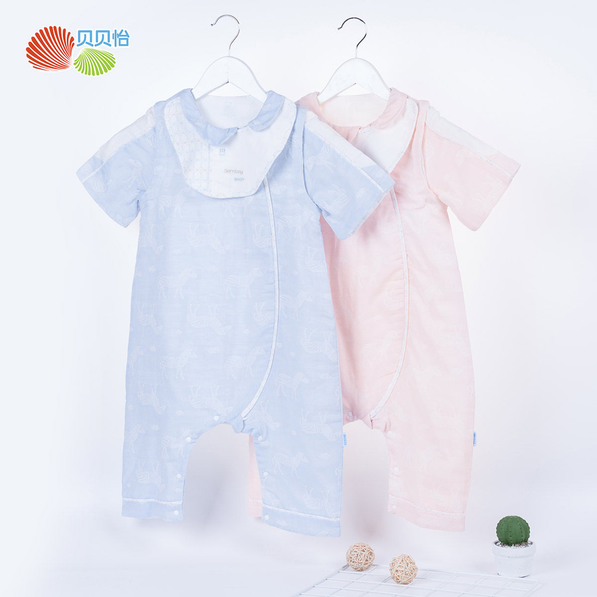 贝贝怡婴儿睡袋夏薄款纯棉纱布可拆袖分腿背心睡袋夏天儿童防踢被