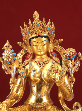 藏式绿度母救像神难像纯铜电镀客厅精工佛台吉祥供奉摆件佛像家用