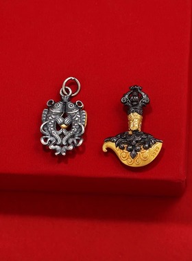 S925纯银镀金钺刀双鱼吊坠挂坠