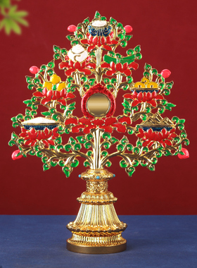 合金摆件八瑞物组合家用供奉彩绘法器吉祥八瑞树总集工艺品镶宝石