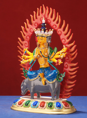 藏式纯铜西藏魔力支天光明骑猪菩萨家用供奉摆件精品彩绘佛像装物