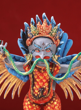 藏式全身彩绘纯铜大鹏金翅鸟雕塑一体佛像家用供奉摆件精品铜像物