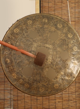 尼泊尔大铜锣响铜声音放松冥想音乐铜锣摆件六字花纹摆件行星铜锣