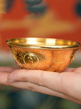 纯铜镀金做旧供水碗家用供奉海嗡阿吽供具藏式红铜供水杯单支7cm