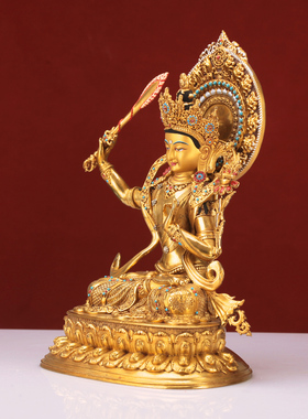 藏式文殊菩萨像纯铜电镀客厅精工佛台吉祥供奉摆件佛像家用7/10寸