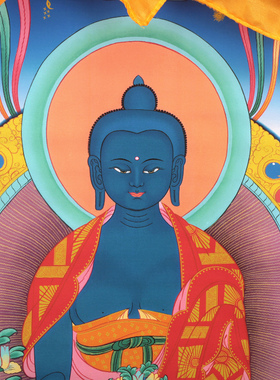 药师佛唐卡西藏手工手绘印刷绸布挂画藏传用品室内大号125cm挂件