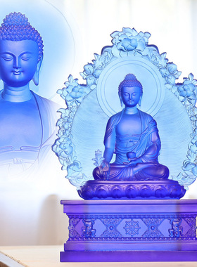 藏传药师佛佛像38厘米高度七佛佛堂家用居家供奉摆件礼盒装七药