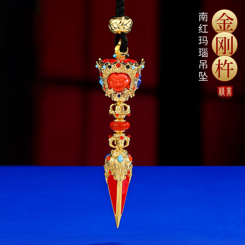 金刚杵S925银三面普巴杵吊坠头南红石金刚杵精品吊坠随身配饰挂件