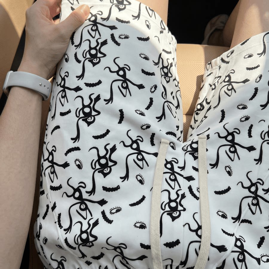 美式高街涂鸦休闲裤男女同款夏季宽松显瘦大码百搭运动沙滩裤薄款