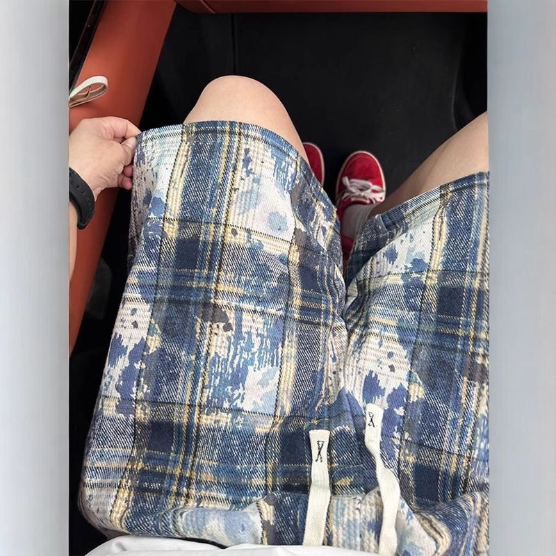 绿色格子短裤男款夏季潮牌休闲宽松运动五分裤潮流时尚百搭新品