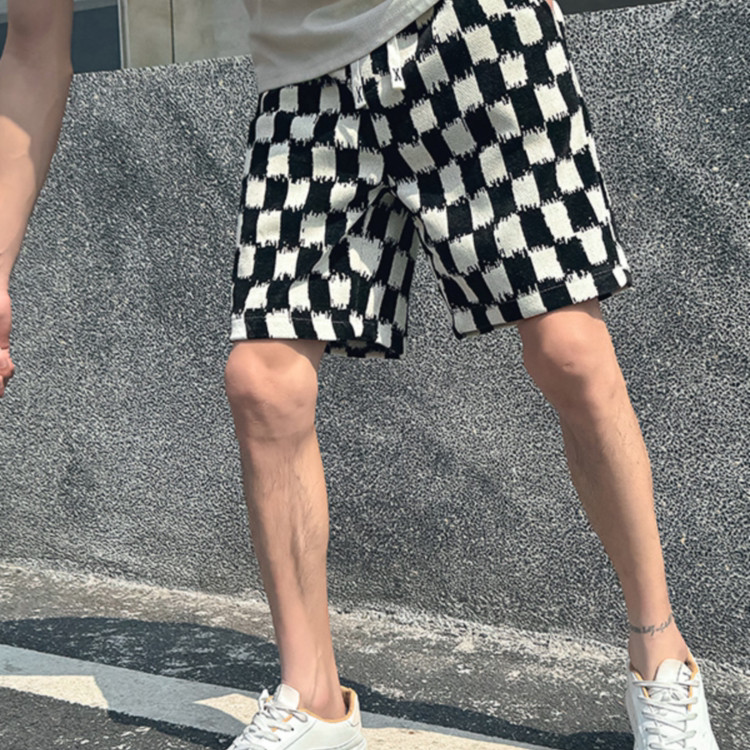 美式复古格子短裤男款夏季外穿休闲百搭五分裤新款男士夏天大裤衩