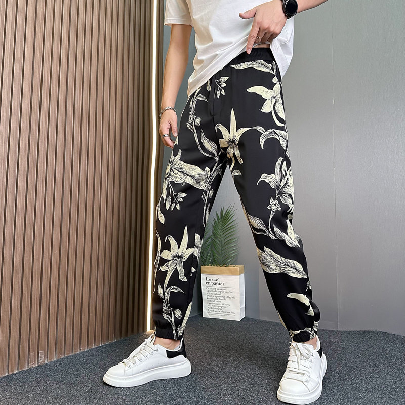 夏季男士个性印花哈伦裤休闲裤潮流水墨小脚韩版透气时尚百搭裤