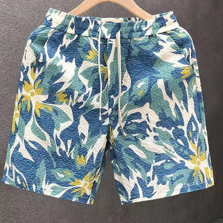 潮牌时尚印花青年短裤夏季薄款外穿五分裤男士休闲运动沙滩大裤衩