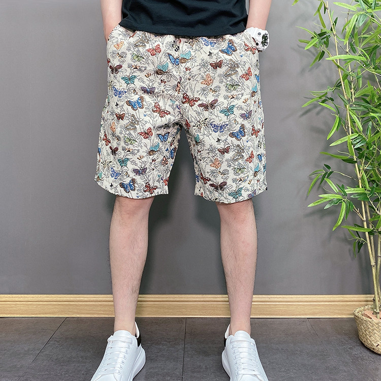 夏季潮流韩版百搭宽松哈伦裤痞帅高级时尚美式印花休闲五分短裤男