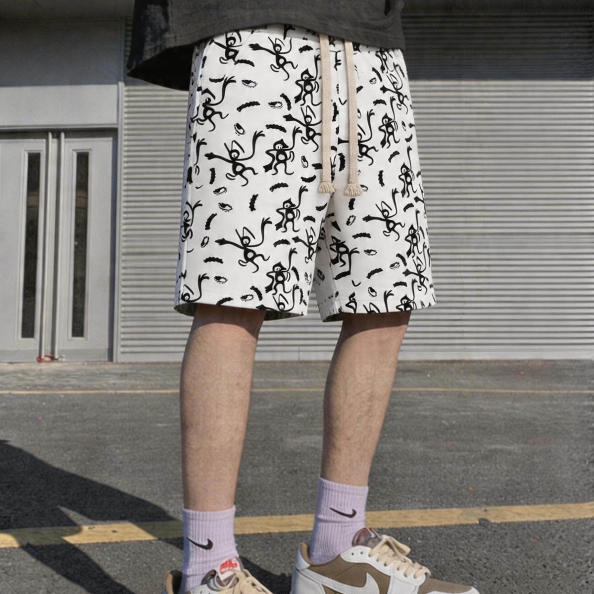 美式休闲印花短裤速干男女同款潮牌夏季宽松五分裤沙滩裤个性时尚