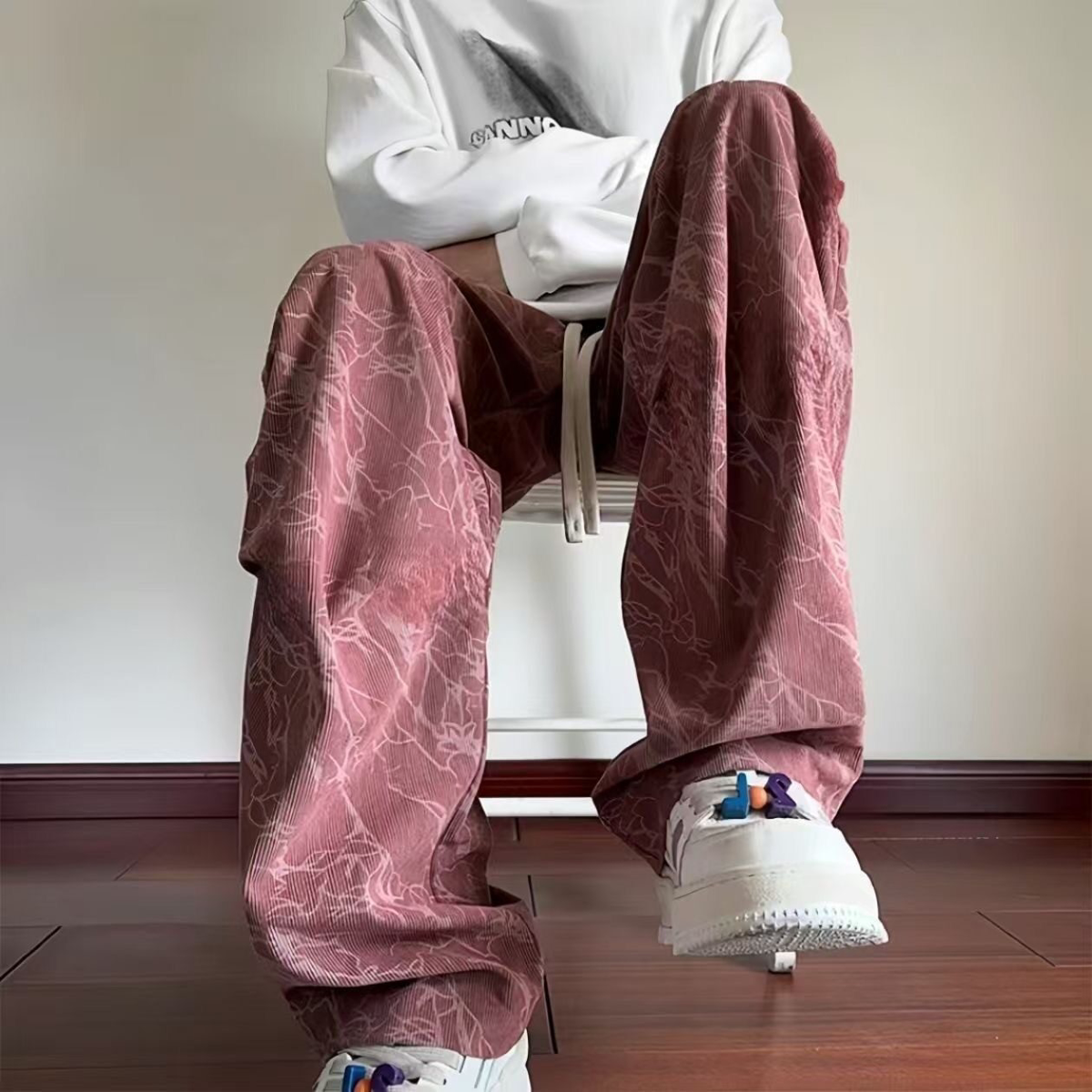 美式复古裤子直筒休闲裤男女情侣款抽绳大码阔腿裤松紧腰长裤平脚