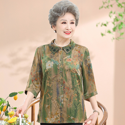 七分袖香云纱中老年春夏装衬衫