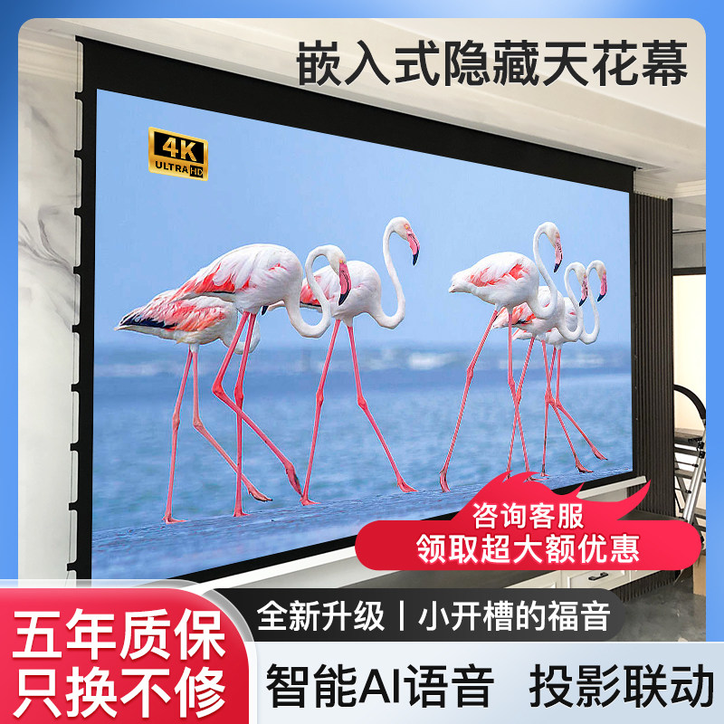 投影幕布嵌入式天花幕布一体机适用极米投影高品质全隐藏内嵌式高清家用拉线电动幕布语音控制电动升降幕布