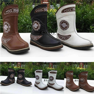 蒙古鞋蒙古族儿童男女同款纯皮蒙古鞋冬季加棉夏季单靴尖头马靴