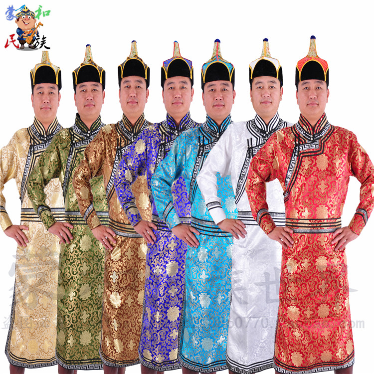 新款男士高档蒙古袍蒙古族演出服装成人春季印花2018年旅游新品