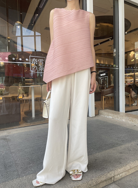 MASA 设计感不规则三宅褶皱宽松无袖上衣百搭显瘦套头通勤圆领