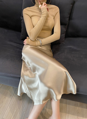 MASA2019春夏新品日本进口三醋酸质感缎面长款修身半身裙鱼尾裙女