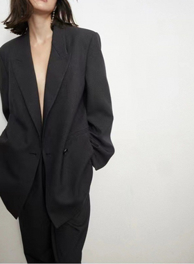 2024美拉德静奢外穿风阳离子染色多穿法松弛斜纹西装长款套装