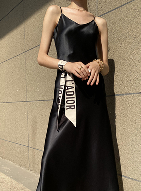 MASA新品SS经典重磅进口三醋酸45度斜裁V领吊带背心无袖连衣裙ol