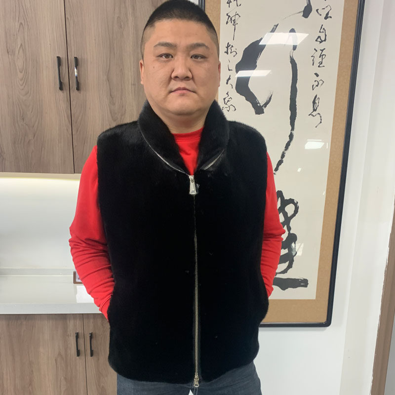 水貂皮男装马甲拉链领子保暖防寒原料新皮草河北皮毛原料原皮市场